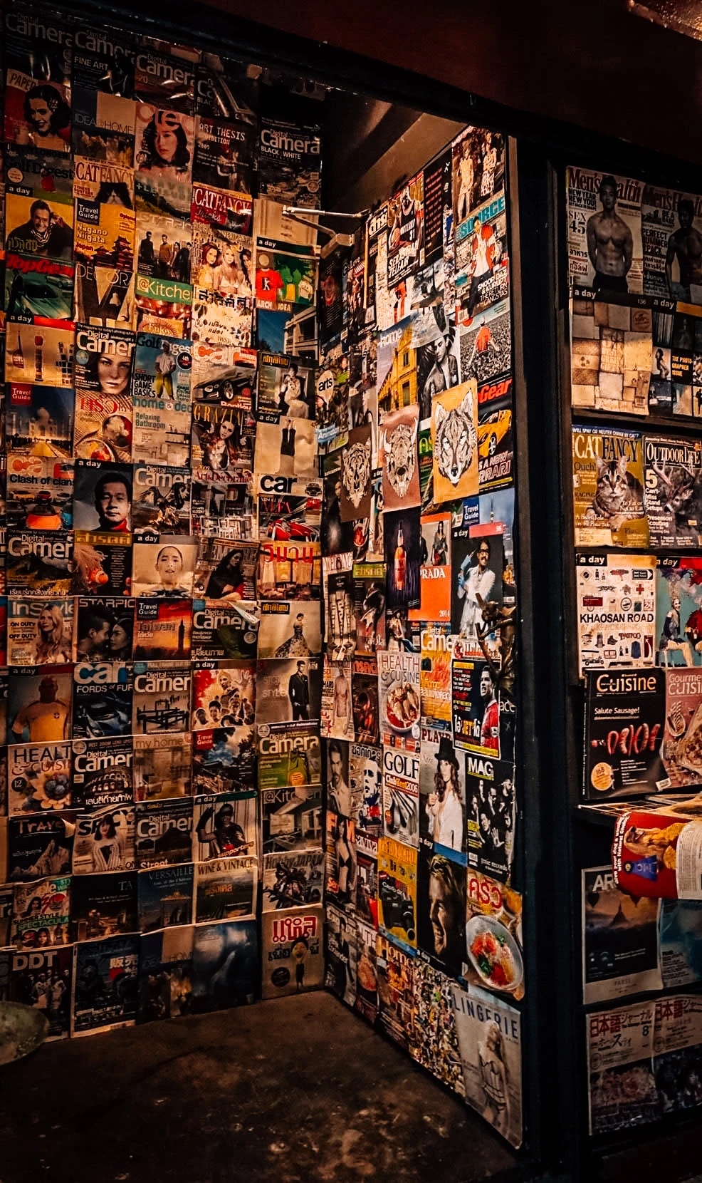 The hidden Root Bar entrance covered with vintage artwork